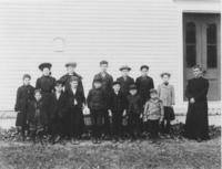 School children in coats in unknown Windham County, Vermont town