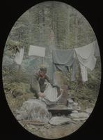 Connie Gilbert doing laundry at Battell Lodge