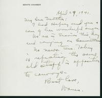 Warren R. Austin letter to Mrs. C.G. (Ann) Austin, April 29, 1941