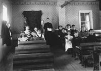 West Dummerston School Interior, with Teacher and Students