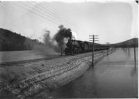 Railroad train along Connecticut River in Brattleboro, Vt.