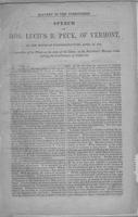 Slavery in the territories : Speech of Hon. Lucius B. Peck, of Vermont, in the             House of Representatives, April 23, 1850, in committee of the whole on the state of the             Union, on the President's message transmitting the constitution 