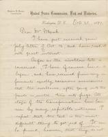 Letter from SPENCER FULLERTON BAIRD to GEORGE PERKINS MARSH,                             dated October 31, 1881.