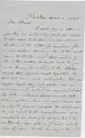 Letter from THOMAS WILLIAM SILLOWAY, 1828-1910 to GEORGE PERKINS                             MARSH, dated April 1, 1858.